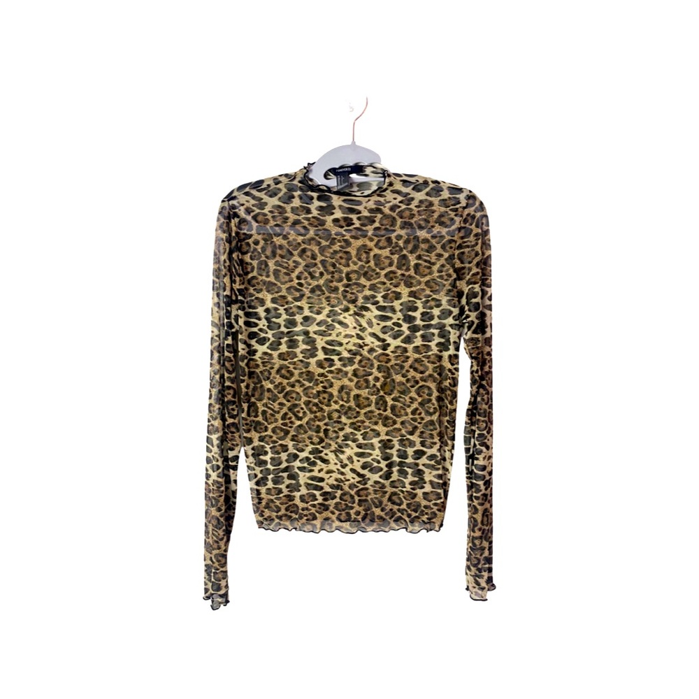 Forever21 Womens Sheer Mesh Leopard Long Sleeve Top Size L